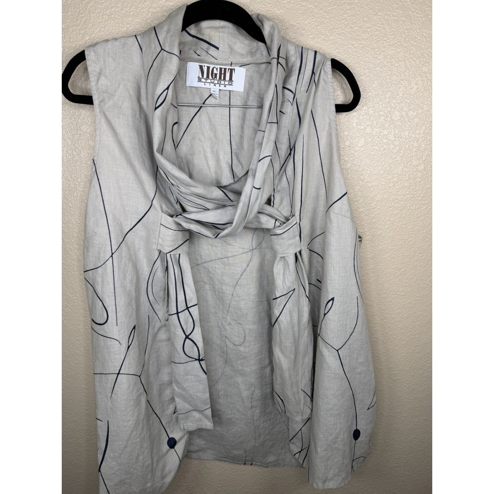 Night Studio Linen 2pc Set XL 100%‎ Linen Abstract Top Skirt Resort Coastal - Picture 8 of 10